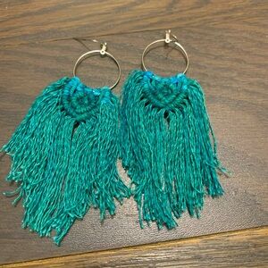 Elegant Teal Fringe Hoop Earrings